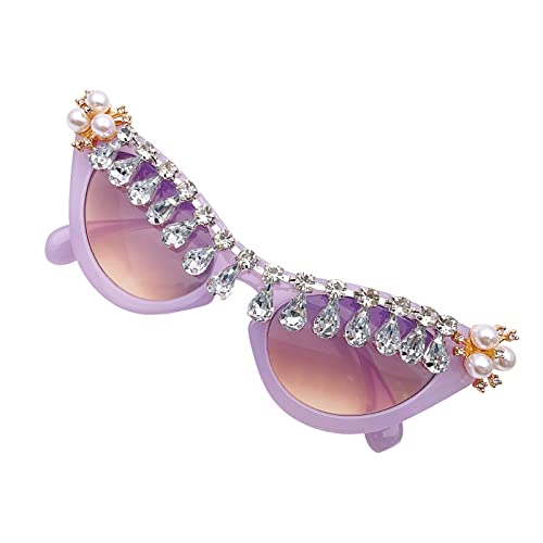 Oxxggkao Wassertropfen-Strass-Sonnenbrille für Mädchen und Jungen, Foto-Requisiten, Y2K-Stil, Reise-Katzenaugenbrille, Mädchen, Teenager, Geschenke, Strass-Sonnenbrille für Frauen, lavendel von Oxxggkao