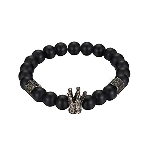 Oxxggkao Zarte Schwarze Kette Schwarze Onyx Steinarmbänder Für Männer Elastizität Mode Gestricktes Paar Schmuckfestival Geschenk Armband Armband Draht Barmonhalle Runde Anhänger Pearl Warp Lucky von Oxxggkao