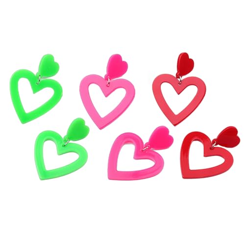 Packung 3 Paare Glänzen Herzohrringe Acryl Doppelherz Hänge Für Frauen Valentiner Schmuck Geschenke Trendy Tropfen von Oxxggkao