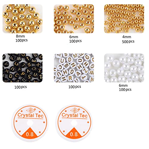 Oxxggkao Schmuckperlen Herstellen Set Silber & Gold Round Abstandhalter Glatt Losen Ball Flachperle Mit Elastischen Schnur Runden Perlen Set von Oxxggkao