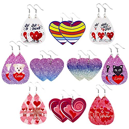 Süßer Herzdruck PU Leder Drop Ohrringe Leichte Herzform Print Tränendrop Dangle Valentine Day Geschenkbieten Set von Oxxggkao
