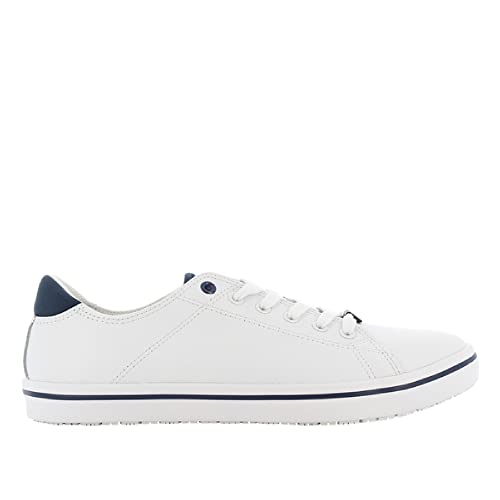 Oxypas Fashion, Berufsschuh Clark, antistatischer (ESD) Leder Sneaker für Herren (44, weiß-Navy) von Oxypas