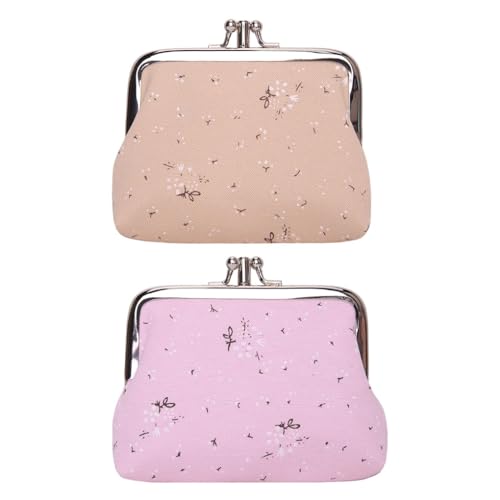 Oyachic 2 Stück Mini Münzbörse Portemonnaie Blumen Geldbörse mit Clipverschluss Münzbeutel Damen Knipsbörse für Frühling Sommer (rosa) von Oyachic