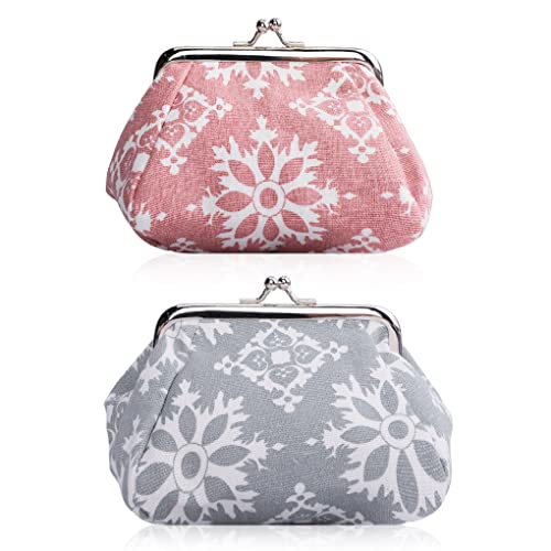 Oyachic 2 Stück Münzbeutel Damen Kleingeldbörse Portemonnaie Vintage Coin Purse Reise Brieftasche (pink + grau) von Oyachic
