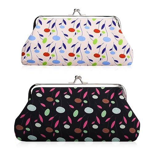 Oyachic 2 Stück Münzbeutel Groß Portemonnaie Kiss Lock Coin Purses Schlüsseletui Tragbare Taschen Geldbeutel Klein Kosmetikbeutel für Damen Mädchen (Schwarz + Beige) von Oyachic