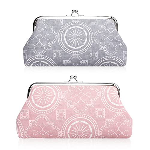 Oyachic 2 Stück Retro Portemonnaie Coin Purse Hasp Handtasche Spangenportemonnaie mit Clipverschluss Brieftasche für Münze Kleingeld (rosa+grau) von Oyachic