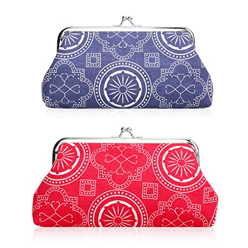 Oyachic 2 Stück Retro Portemonnaie Coin Purse Hasp Handtasche Spangenportemonnaie mit Clipverschluss Brieftasche für Münze Kleingeld (rot + blau) von Oyachic