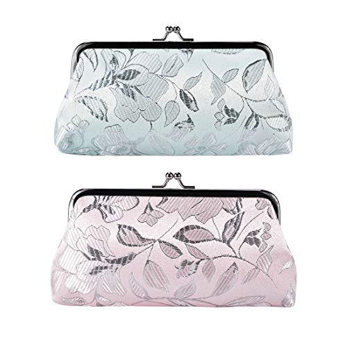 Oyachic 2 Stück Blatt Münzbörsen Leaf Coin Purses Portemonnaie Clip Change Pouch Geldbörse Damen Spangenportemonnaie (Rosa + Blau) von Oyachic