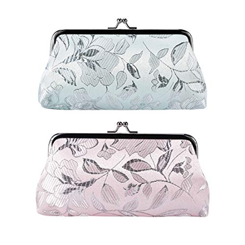 Oyachic 2 Stück Münzbörsen für Damen,Kleingeldbörse,Geldbörse Clipverschluss,Blatt Mini Geldbörse Damen, Leaf Coin Purses,Rosa + Blau von Oyachic
