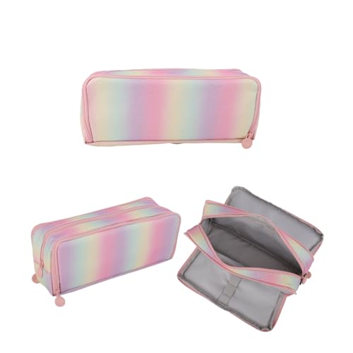 Oyachic 3 Fächer Mädchen Pencil Case Große Kapazität Federmäppchen Etui Stifte Schreibwaren Schreibtisch Organizer für Büro Frauen (Regenbogen) von Oyachic