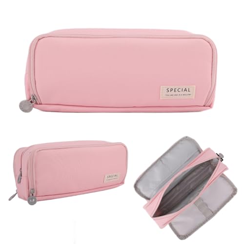 Oyachic 3 Fächer Mädchen Pencil Case Große Kapazität Federmäppchen Etui Stifte Schreibwaren Schreibtisch Organizer für Büro Frauen (Rosa) von Oyachic