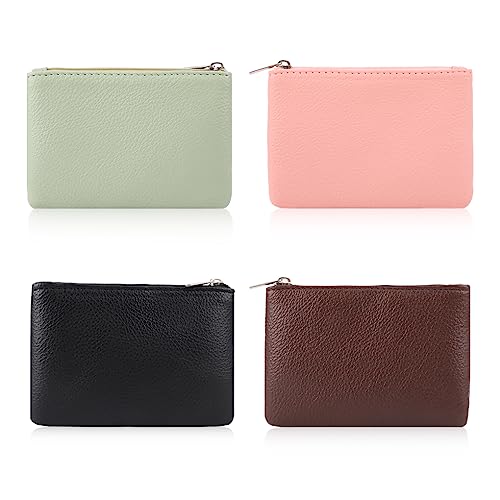 Oyachic 4 Stück PU Pebble Grain Gesteppte Münzbörse Leather Coin Purse Leder Münzbeutel Echtleder Geldbörse mit Reißverschluss für Herren Damen von Oyachic