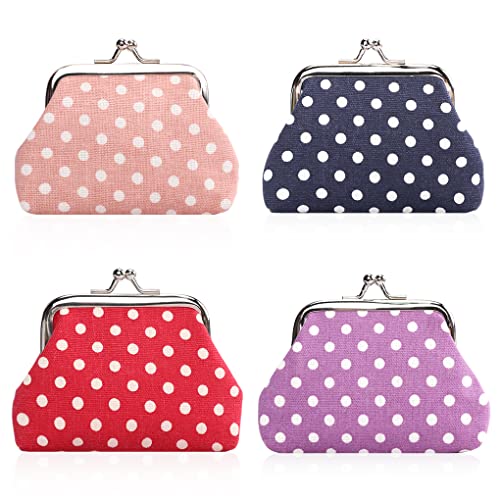 Oyachic 4 Stück Münzbörsen für Damen,Polka Dot Coin Purses,Kleingeldbörse,Clipbörse mit Clipverschluss,Mini Geldbörse Klippverschluss von Oyachic