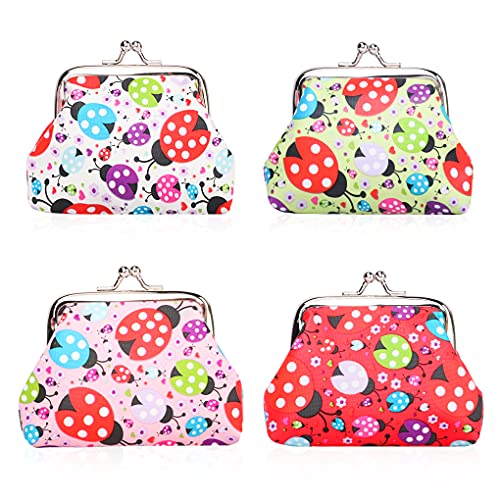 Oyachic 4 Stücke Marienkäfer Münzbörsen Leder Ladybug Coin Purse Münzbeutel Täschchen PU Portemonnaie Geldbeutel Wallet Münzen Geldbörse Geldtasche von Oyachic