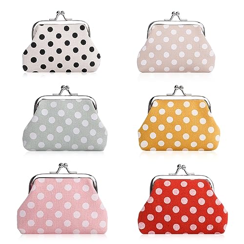 Oyachic 6 Stück Klein Münzbörse Damen Small Coin Purse Mini Polka Dot Portemonnaie Vintage Münzbeutel Kiss Lock Geldbörse Kleingeldbörse von Oyachic