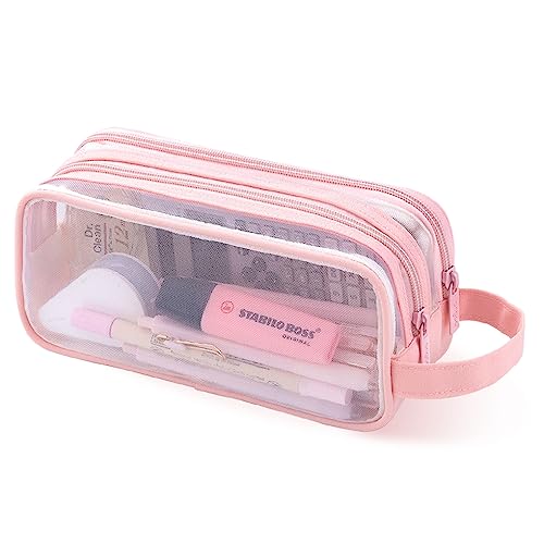 Oyachic Federmäppchen Durchsichtig Pencil Case Clear Federtaschen Doppelreißverschlüsse Damen Mäppchen Stifte Erwachsene Bleistift Beutel von Oyachic