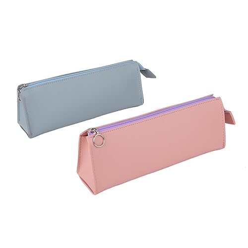 Oyachic 2Stück Leather Pencil Case Leder Federmäppchen mit Reißverschluss Bleistift Beutel Stiftetasche Große Kapazität Schlampper Etui (Pink+ Blue) von Oyachic