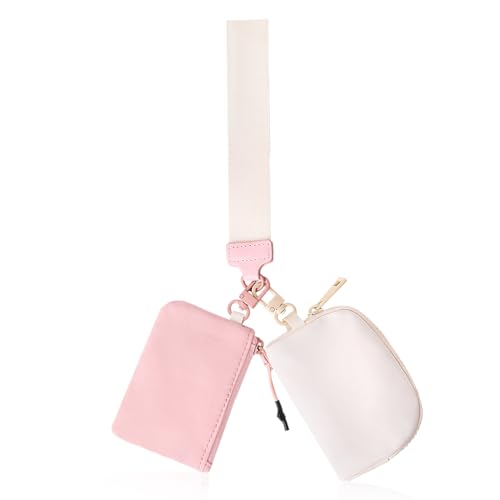 Oyachic Geldbörse Wristlet Wallets Klein Portemonnaie Dual Pouch Coin Purse Damen Geldbeutel Münzbeutel Täschchen mit Reißverschluss Brieftasche (beige+ pink) von Oyachic