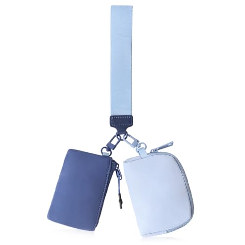 Oyachic Geldbörse Wristlet Wallets Klein Portemonnaie Dual Pouch Coin Purse Damen Geldbeutel Münzbeutel Täschchen mit Reißverschluss Brieftasche (blau) von Oyachic