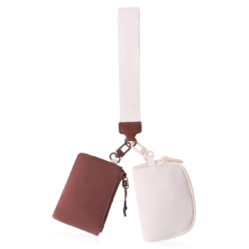 Oyachic Geldbörse Wristlet Wallets Klein Portemonnaie Dual Pouch Coin Purse Damen Geldbeutel Münzbeutel Täschchen mit Reißverschluss Brieftasche (braun+ pink) von Oyachic