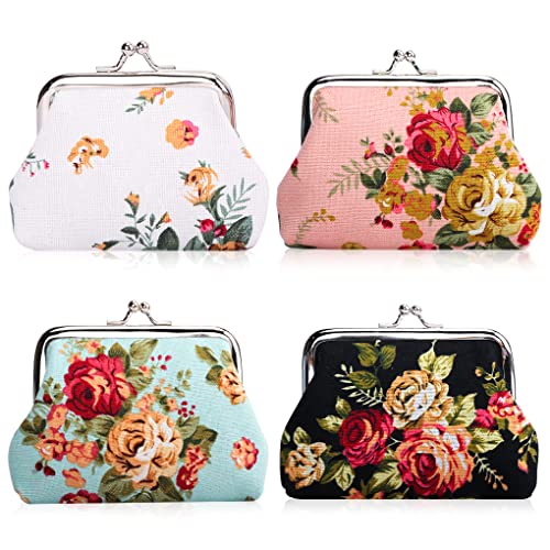 Oyachic 4 Stück Blumen Münzbörsen Flower Coin Purses Kleingeldbörse mit Schließe Kisslock Damen Münzbeutel Brieftasche für Frauen Mädchen von Oyachic