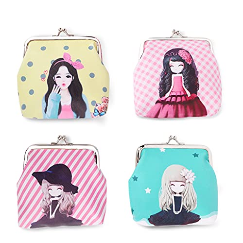 Oyachic 4 Stück Cartoon Brieftasche Münzbörsen PU Coin Purses Kleingeldbörse mit Schließe Kisslock Damen Münzbeutel Brieftasche für Frauen Mädchen von Oyachic