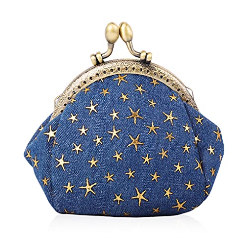 Oyachic Portemonnaie mit Stern Denim Coin Purse Geldbörse mit Clipverschluss Klickverschluss Vintage Spangenportemonnaie Damen Klein Knipsbörse (Marineblau) von Oyachic