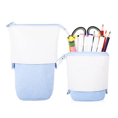 Oyachic Standmäppchen Retractable Federmäppchen Mäppchen Große Kapazität Schüleretui Segeltuch Stiftemappe Blau Teenager Mädchen Schulmäppchen Pencil Case von Oyachic