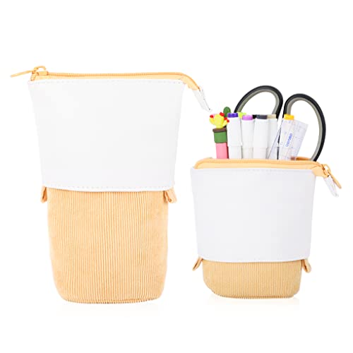 Oyachic Standmäppchen Retractable Federmäppchen Mäppchen Große Kapazität Schüleretui Segeltuch Stiftemappe GelbTeenager Mädchen Schulmäppchen Pencil Case von Oyachic