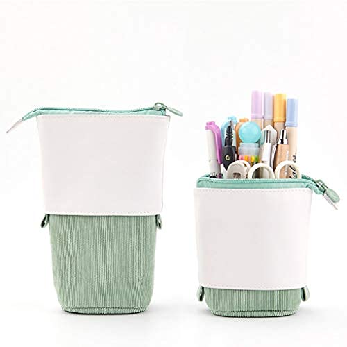 Oyachic Retractable Federmäppchen Stand up Pencil Case Bleistift-Beutel Phone Holder Stifte Etui Standing Pen Pouch Bag Mäppchen Große Kapazität Schüleretui Segeltuch Stiftemappe (grün) von Oyachic