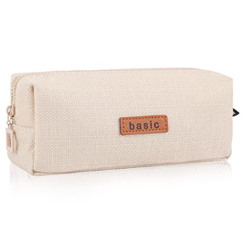 Oyachic Schreibmäppchen Zipper Pencil Case Box Bleistift-Beutel Stifte Etui Mäppchen Kosmetiktasche Große Kapazität Schüleretui Segeltuch Stiftemappe (Beige) von Oyachic