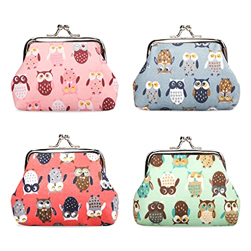 Oyahic 4 Stück Eule Münzbörse Clipverschluss Mini Coin Purse Klickverschluss Portemonnaie Frauen Geldbörse Damen Portemonnaie von Oyachic