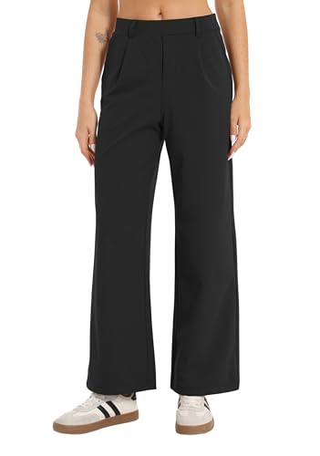 Oyamiki Hosen für Damen Petite Länge Hose mit Weitem Bein Stoffhose Locker Bequeme Herbst Lässig Anzughose Schwarz M von Oyamiki