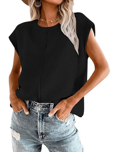 Oyamiki Rundhalsausschnitt Pullunder Damen Schwarz Casual Sommer Pullover Weste Fashion Schwarzes Top Leichter Tanktop M von Oyamiki