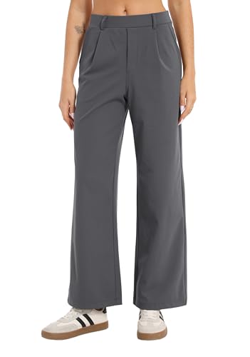Oyamiki Weite Hose Damen Sommer Stretch Damenhose Weites Bein Hohe Taille Stoffhose Lässig Business Palazzo Hosen Dunkelgrau M von Oyamiki