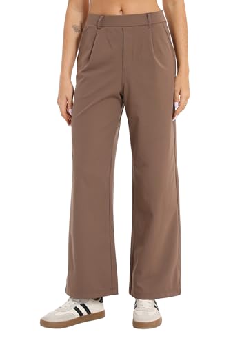 Oyamiki Wide Leg Hose Damen Business Anzughose Elegant Lässig Weites Bein Hosen Palazzohose Sommer Stretch Stoffhose Tiefes Khaki XL von Oyamiki