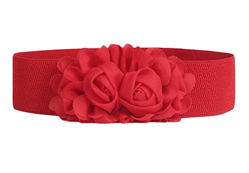 Diyafas Damen Elastischer Taillenband Breite Chiffon Roses Dehnbar Gürtel für Kleider von Diyafas