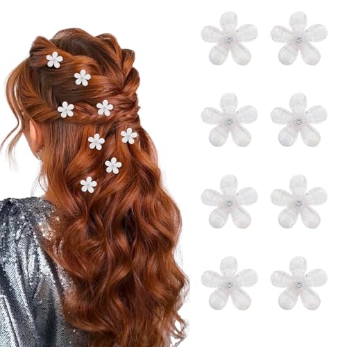 10 Stück Weiße Blumen Mini Haarspangen,Weißen Blumen Strasssteinen Haarnadel,Süße Blume Haarschmuck Mini,Weiße Blume Elegante Haarnadeln,Kleine Blumenclips für Frauen,Mädchen,Hochzeit,Festival von Oykrueats