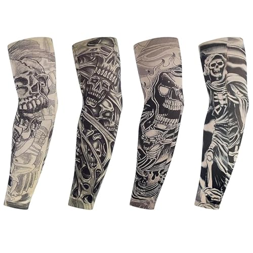 4 Stück Tattoo Ärmel,Tattoo Armstrumpf für Männer Frauen,Stretch Nylon Sonnencreme Armlinge,Mehrere Muster Gefälschte Tattoo Strumpf Arm zum Sportschutz,Sonnenschutz Belüftung,Radfahren von Oykrueats