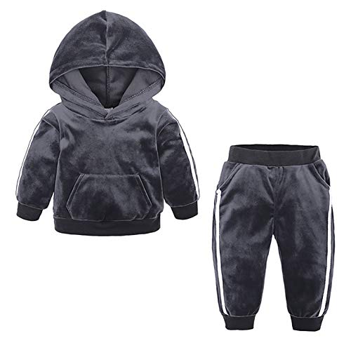 Oyolan Baby Jogginganzug Sportanzug Kapuzenpullover mit Jogginghose Unisex Mädchen Jungen Hoodie Bekleidung Outfit Set für Kleinkinder Herbst Winter Dunkelgrau 116-122 von Oyolan