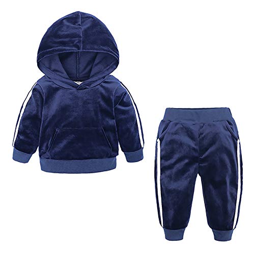 Oyolan Baby Jogginganzug Sportanzug Kapuzenpullover mit Jogginghose Unisex Mädchen Jungen Hoodie Bekleidung Outfit Set für Kleinkinder Herbst Winter Navy Blau 116-122 von Oyolan