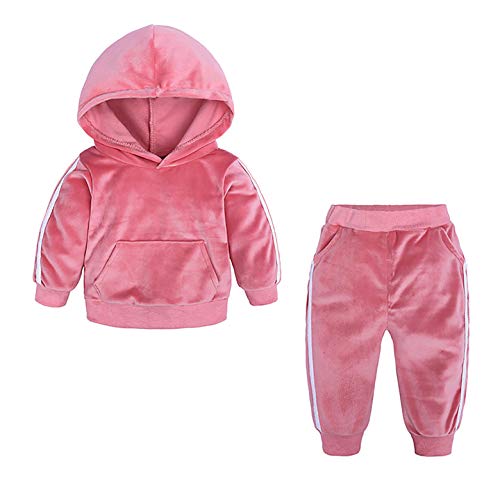 Oyolan Baby Jogginganzug Sportanzug Kapuzenpullover mit Jogginghose Unisex Mädchen Jungen Hoodie Bekleidung Outfit Set für Kleinkinder Herbst Winter Rosa 104-110 von Oyolan