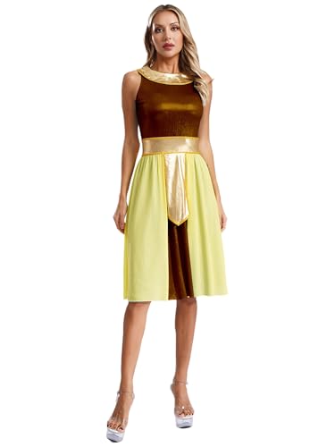 Oyolan Damen Athena Griechische Göttin Kleid Göttin Antike Römische Griechische Party Kleider Mottoparty Verkleidung Gold 4XL von Oyolan