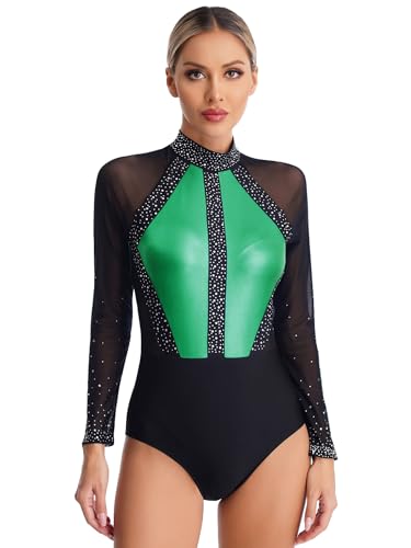 Oyolan Damen Turnanzug Langarm Ballettbody mit Strass Gymnastikanzug Eiskunstlauf Anzug Wettkampf Ballettkleidung Grün M Oyolan Damen Turnanzug Langarm Ballettbody mit Strass Gymnastikanzug Eiskunstlauf Anzug Wettkampf Ballettkleidung Grün M von Oyolan