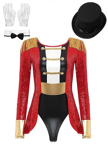 Oyolan Damen Zirkus Kostüm Bodysuit Ringmaster Kostüm Langarm Einteiler Body mit Fransen Glänzend Zirkus Uniform Cosplay Outfits Rot 4XL Oyolan Damen Zirkus Kostüm Bodysuit Ringmaster Kostüm Langarm Einteiler Body mit Fransen Glänzend Zirkus Uniform Cosplay Outfits Rot 4XL von Oyolan