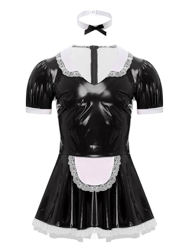 Oyolan Herren Dienstmädchen Kostüm A-Line Kleid Hausmädchen Lolita Männer Sissy Cosplay Verkleidung Maid Kostüm Schwarz XXL von Oyolan