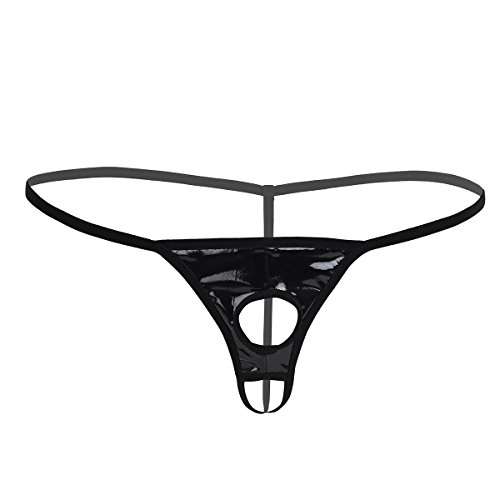 Oyolan Herren G-String Mini Slips mit Penisring Stretch Unterwäsche Thong Erotisch Dessous Ouvert Höschen T-Back Reizwäsche Schwarz XL von Oyolan