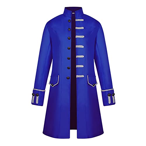 Oyolan Herren Zirkus Kostüm Showman Frack Mantel Vintage Mittelalter Jacke Ringmaster Smoking Karneval Cosplay Kostüm Blau XXL von Oyolan