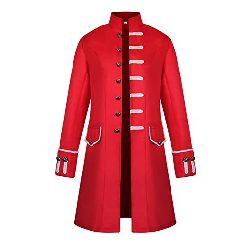 Oyolan Herren Zirkus Kostüm Showman Frack Mantel Vintage Mittelalter Jacke Ringmaster Smoking Karneval Cosplay Kostüm Rot 3XL von Oyolan