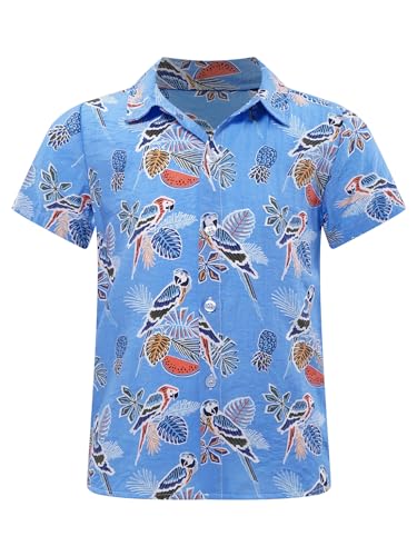 Oyolan Jungen Kurzarm Hawaii Hemd Kinder Sommer Freizeithemd Blumenmuster Button Down Print Shirt Strandmode Tops Geben Sie H EIN 134-140 von Oyolan
